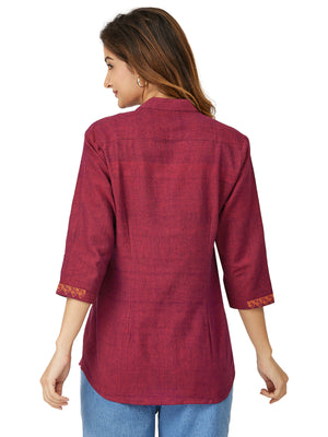Textured Soft Handloom Bold Maroon Shirt