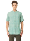 Textured Soft Handloom Green Striped Shirt