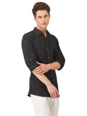 Textured Soft Handloom Shirt In Jetblack With Design Play