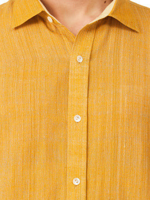 Textured Soft Handloom Shirt In Classic Orange Hue & With Mix N Match Combination