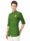 Textured Soft Handloom Shirt In Iridescnet Green Hue