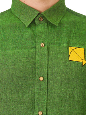 Textured Soft Handloom Shirt In Iridescnet Green Hue