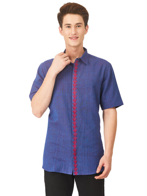 Textured Soft Handloom Royal Indigo Shirt