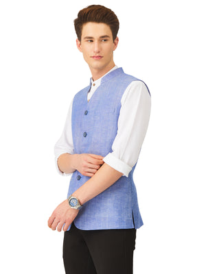 Textured Handloom Blue Melange Bandi (Vest)