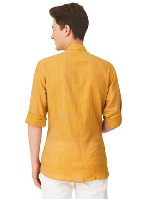 Textured Soft Handloom Shirt In Classic Orange Hue & With Mix N Match Combination