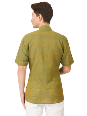 Textured Soft Handloom Shirt In Karmic Green Hue