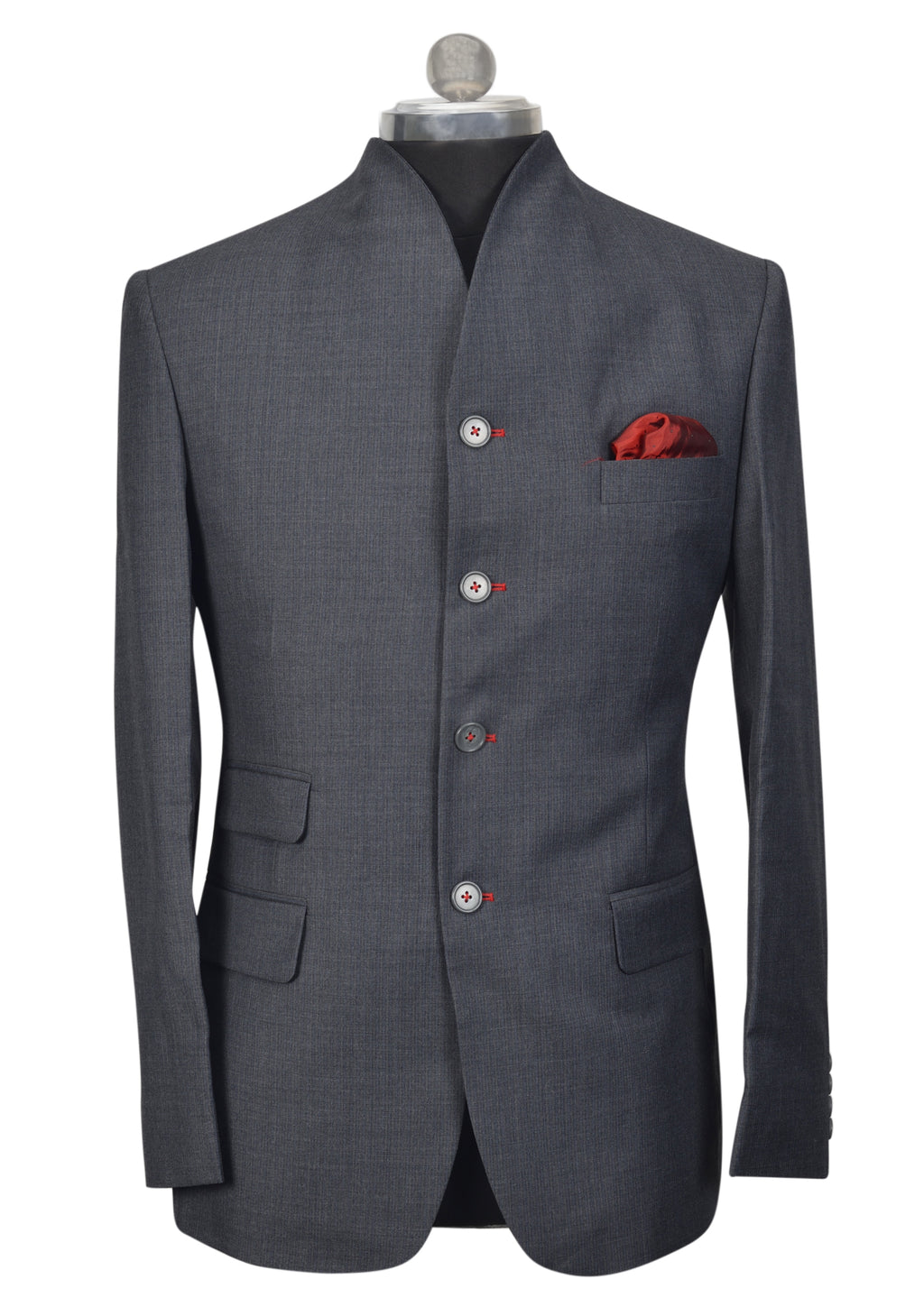 Charcoal Grey Slim Fit Bandhgala Jacket, Size 40/50