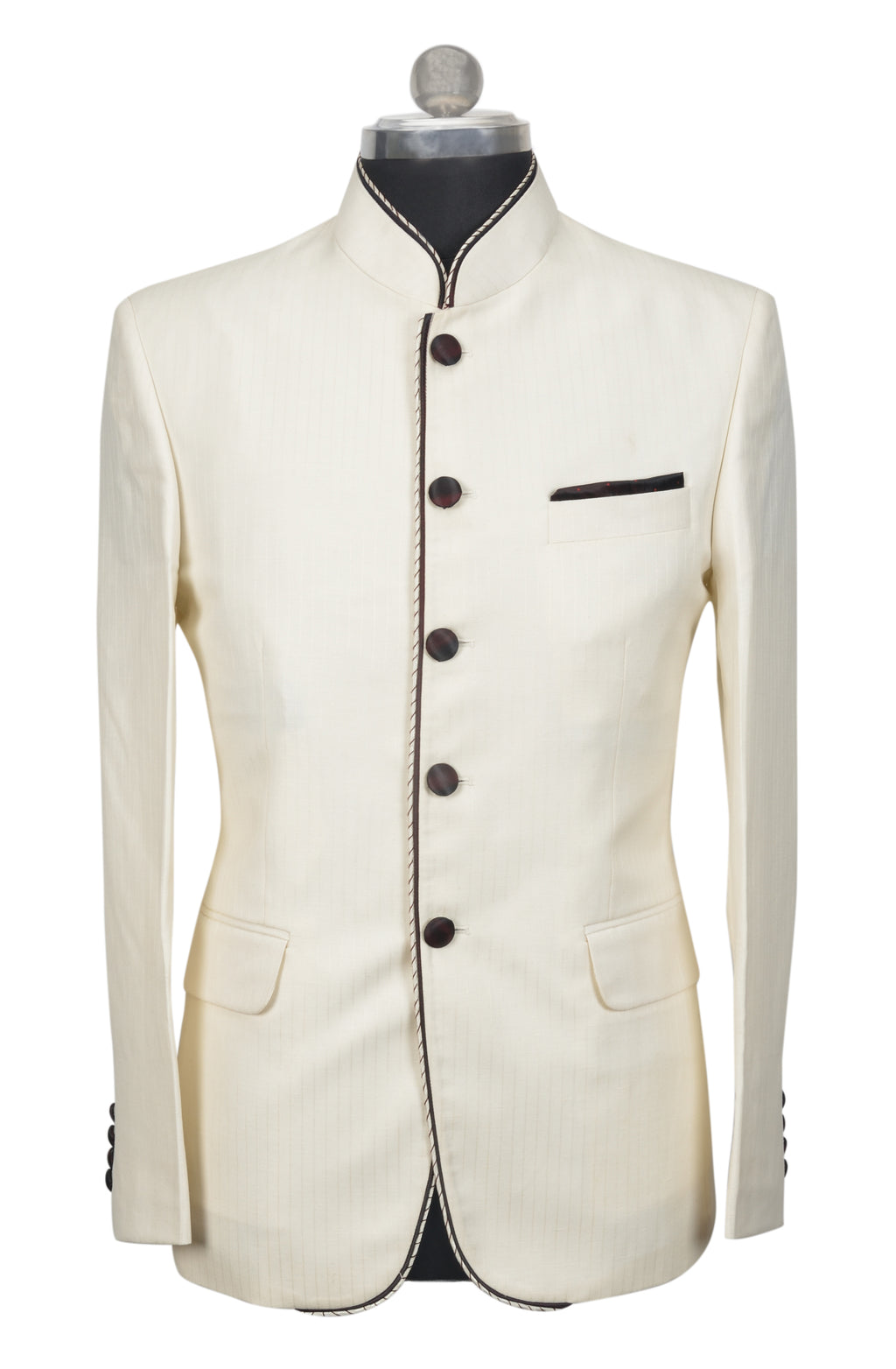 Off white slim fit bandhgala jacket. Size 38/48