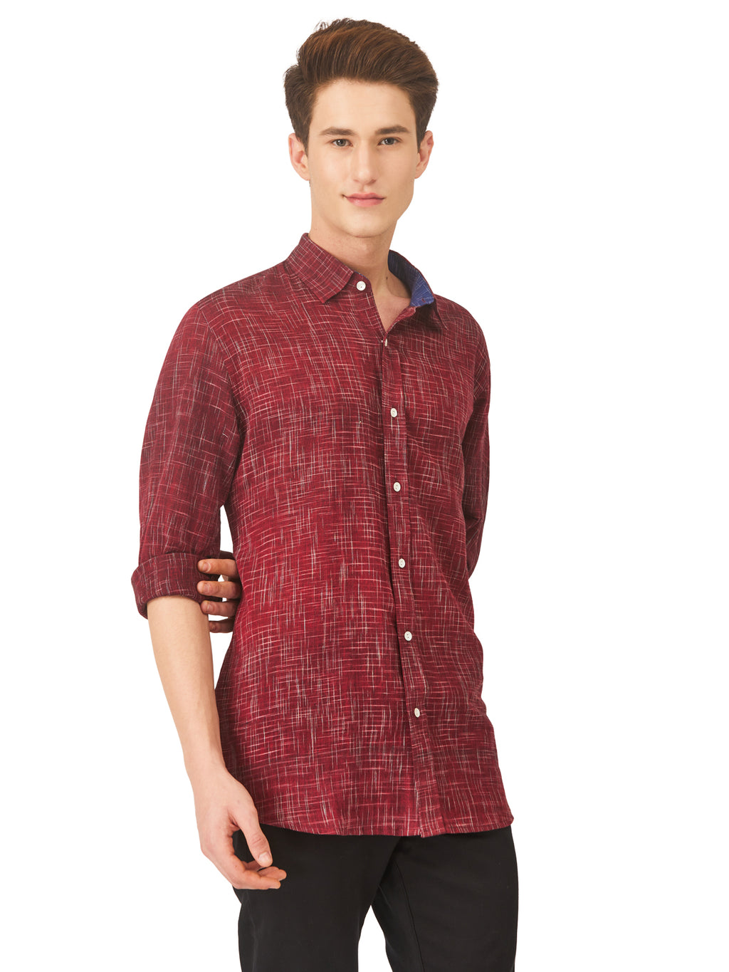Textured Soft Handloom Deep Maroon Shirt With Mix N Match Combination
