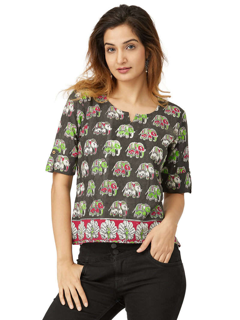 Handloom Block Printed Top In Unique Style