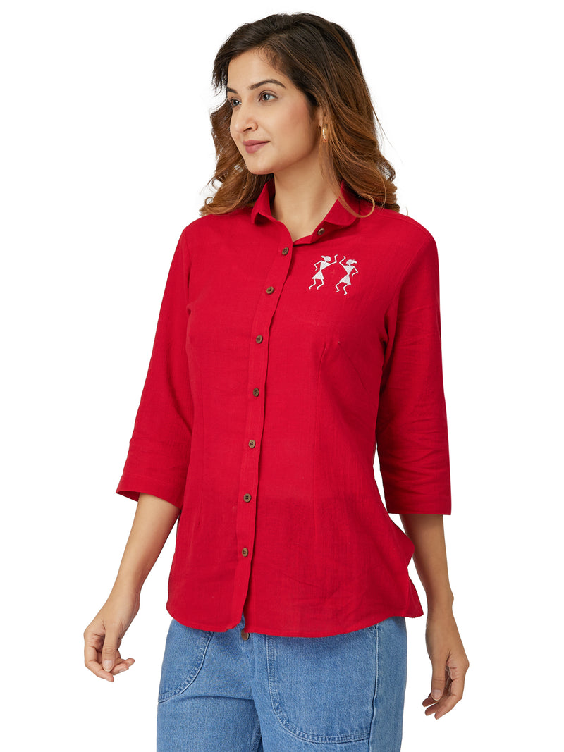 Textured Soft Handloom  Scarlett Red Shirt
