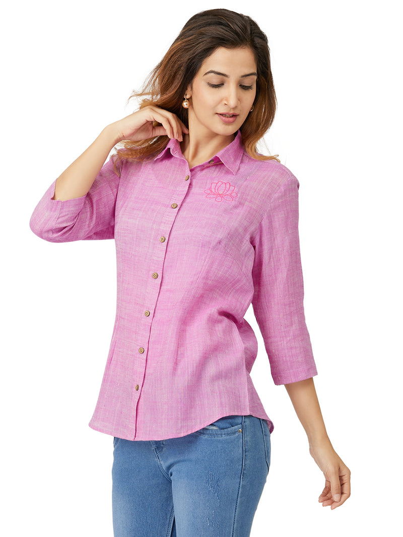 Textured Soft Handloom Lotus Pink Shirt