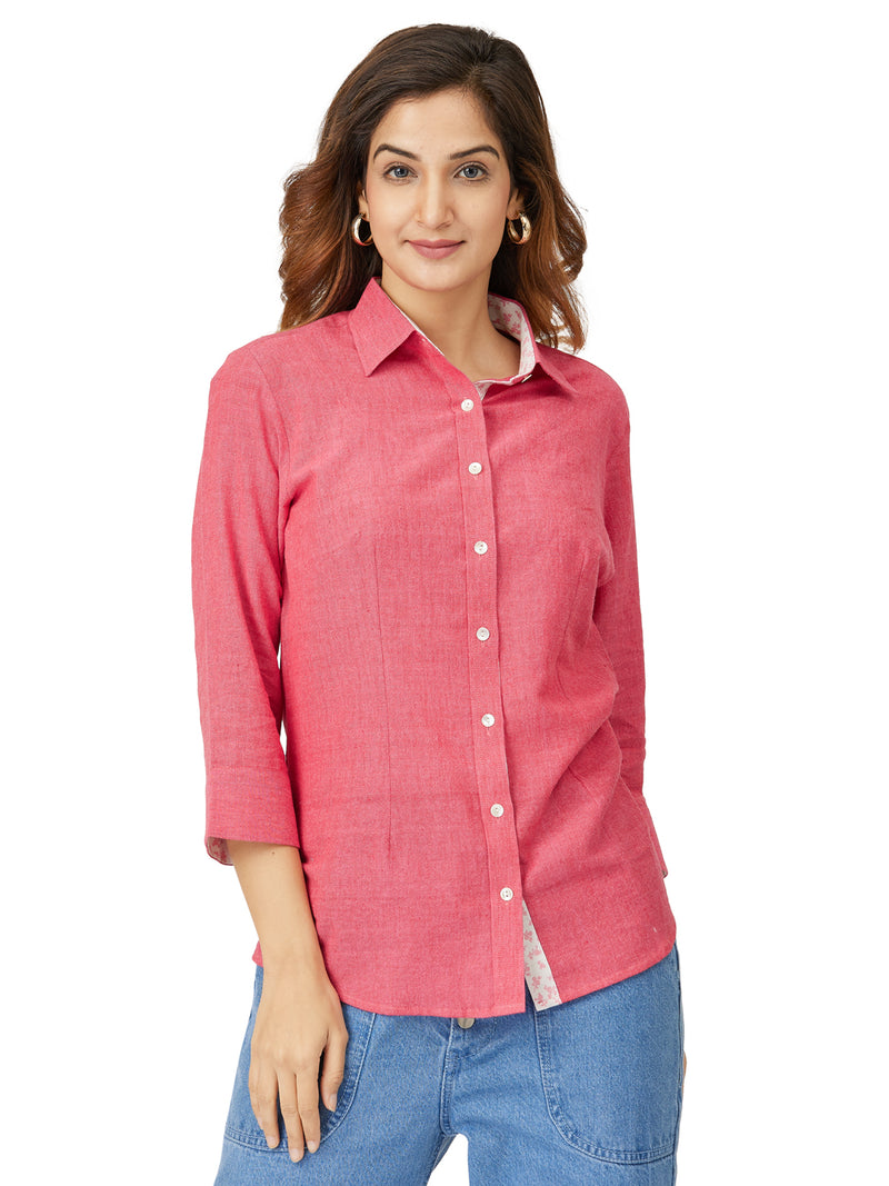 Textured Soft Handloom Shirt With Cheerful Rose Hue In Mix N Match Combo