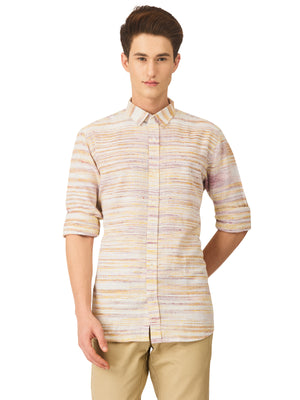 Textured Soft Handloom Shirt With Cool Horizontal Yarndyed Stripe