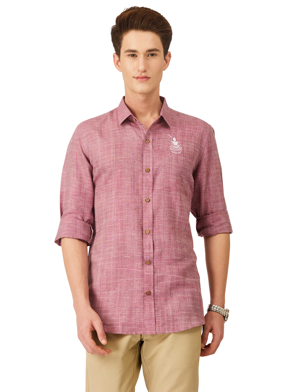 Textured Soft Handloom Shirt In Happy Plum Colour